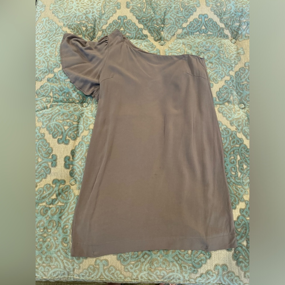 tan one shoulder dress